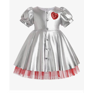 NEW Girls Silver Mesh Y3K Cosplay Puffy Sleeve Tulle Dress 2/3Yrs